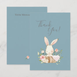 可愛いブルーウォーターカラーバニー赤ちゃんシャワーありがとう サンキューカード