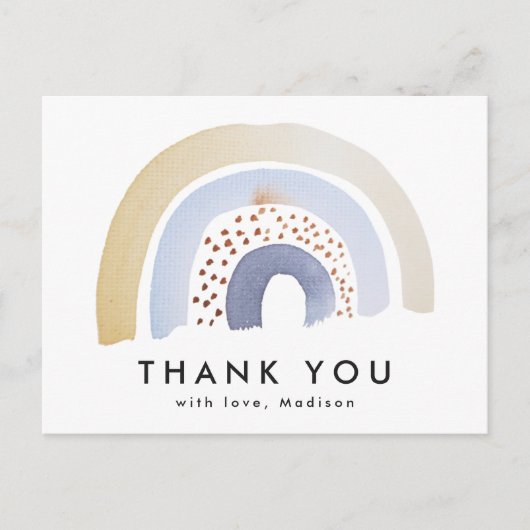 可愛いブルーウォーターカラーレインボーありがとう ポストカード (正面)