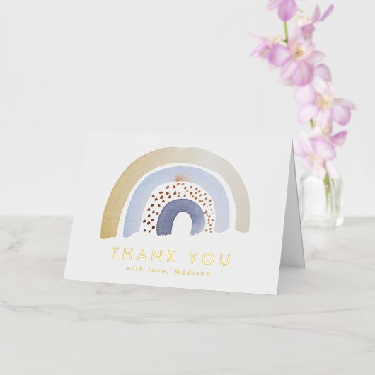 可愛いブルーウォーターカラーレインボーありがとう 箔グリーティングカード (蘭)