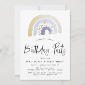 可愛いブルーウォーターカラーレインボーバースデーパーティー 招待状 (正面)