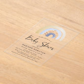 可愛いブルーウォーターカラーレインボーベビーシャワー アクリル招待状 (レイダウン)