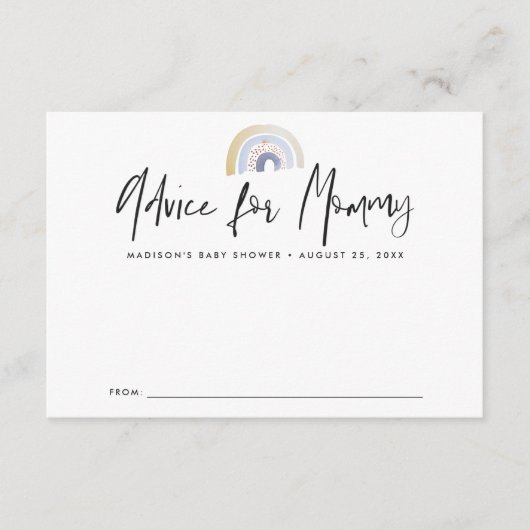 可愛いブルーウォーターカラーレインボーベビーシャワー アドバイスカード (正面)