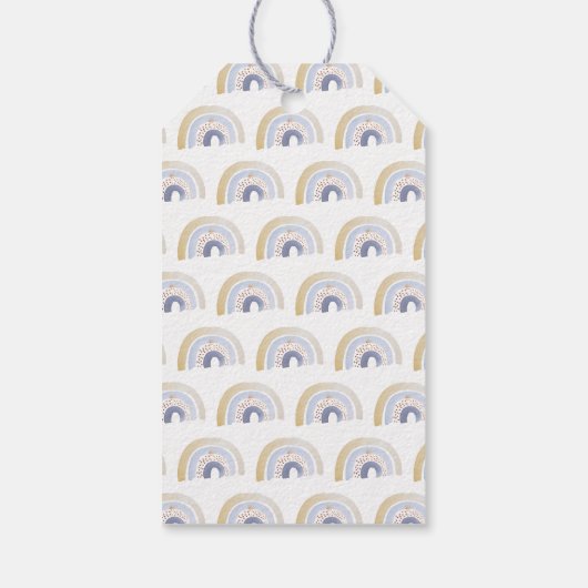 可愛いブルーウォーターカラーレインボーベビーシャワー ギフトタグ (裏面)