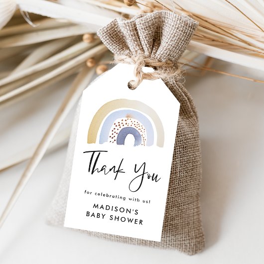 可愛いブルーウォーターカラーレインボーベビーシャワー ギフトタグ