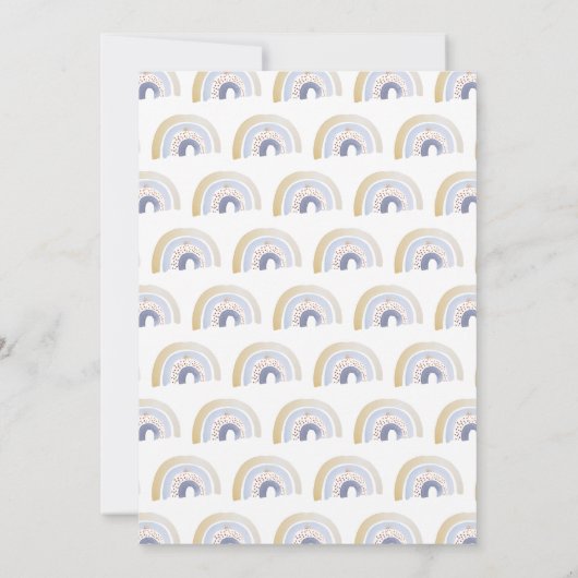 可愛いブルーウォーターカラーレインボーベビーシャワー 招待状 (裏面)