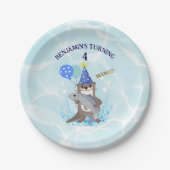 可愛いブルーウォーター男の子シーオッター誕生日パーティー ペーパープレート (正面)
