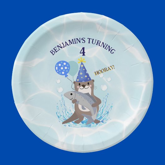 可愛いブルーウォーター男の子シーオッター誕生日パーティー ペーパープレート