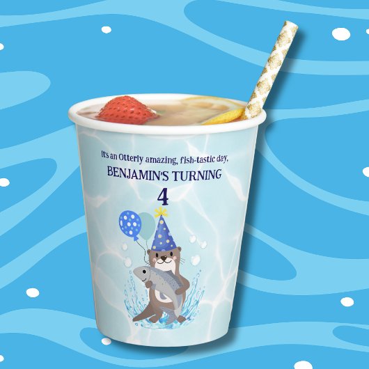 可愛いブルーウォーター男の子シーオッター誕生日パーティー 紙コップ