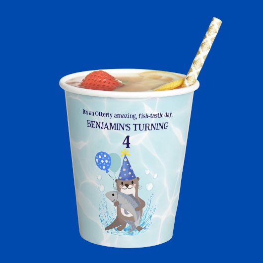 可愛いブルーウォーター男の子シーオッター誕生日パーティー 紙コップ