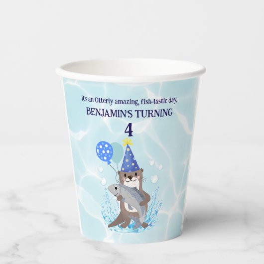 可愛いブルーウォーター男の子シーオッター誕生日パーティー 紙コップ (正面)