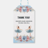 可愛いブルーウォーター色フローラバレリーナベビーシャワー ギフトタグ (正面)
