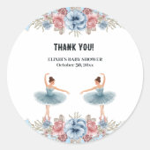 可愛いブルーウォーター色フローラバレリーナベビーシャワー ラウンドシール (正面)