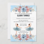 可愛いブルーウォーター色フローラバレリーナベビーシャワー 招待状 (正面)