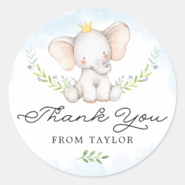 可愛いブルーウォーター色ベビーゾウありがとう ラウンドシール