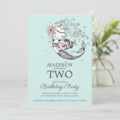 可愛いブルーウォーター色マーメイド2nd誕生日 招待状 (スタンド正面)