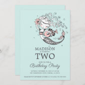 可愛いブルーウォーター色マーメイド2nd誕生日 招待状 (正面/裏面)