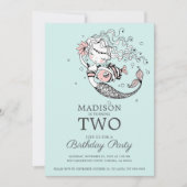 可愛いブルーウォーター色マーメイド2nd誕生日 招待状 (正面)