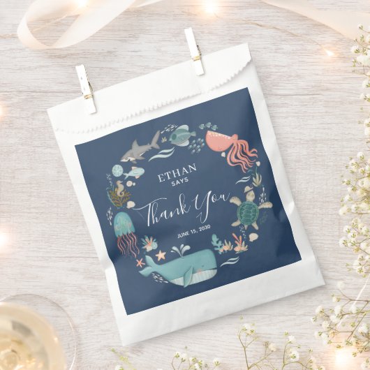 可愛いブルーウォーター色海男の赤ちゃん1stありがとう フェイバーバッグ (クリップ留めされた状態)