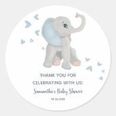 可愛いブルーエレファントベイビーシャワーの好意ステッカー ラウンドシール (正面)