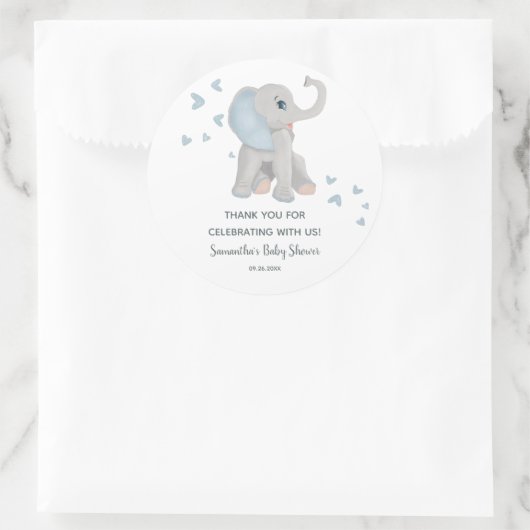 可愛いブルーエレファントベイビーシャワーの好意ステッカー ラウンドシール (バッグ)