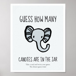 可愛いブルーエレファントベイビーシャワーゲームの数を推測 ポスター