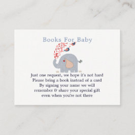 可愛いブルーエレファントベイビーシャワーブックリクエスト エンクロージャーカード