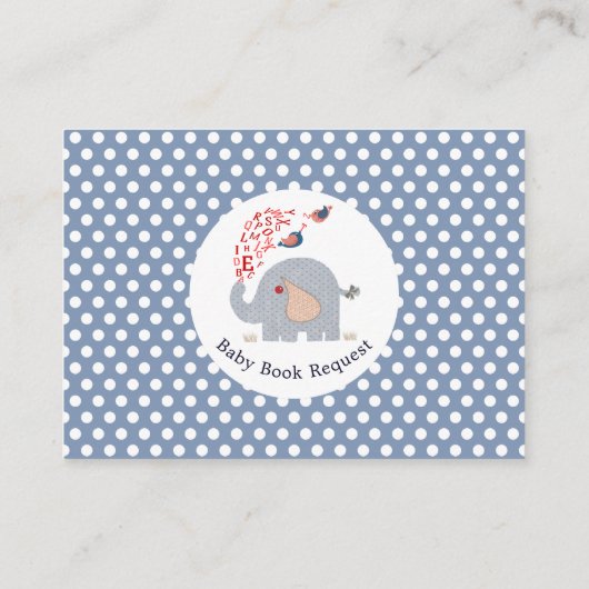 可愛いブルーエレファントベイビーシャワーブックリクエスト エンクロージャーカード (裏面)