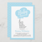 可愛いブルーエレファントベビーシャワー招待状for Boy 招待状 (正面/裏面)