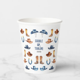 可愛いブルーカウボーイウェスタンダービー水彩柄 紙コップ