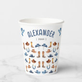 可愛いブルーカウボーイブーツ帽子に乗る水色名 紙コップ (裏面)