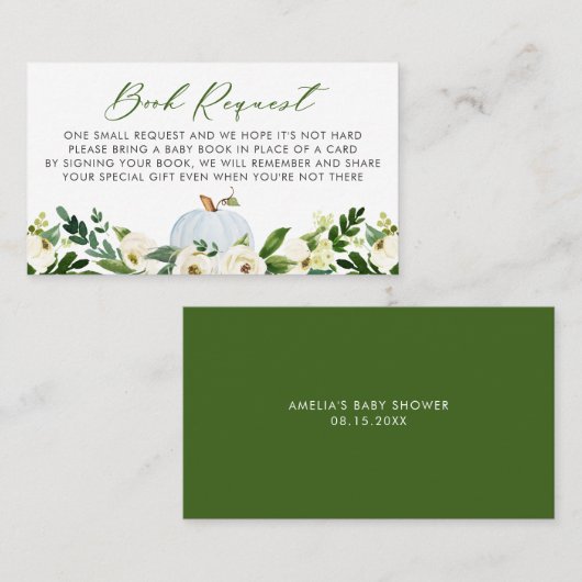 可愛いブルーカボチャ赤ちゃんシャワーブックリクエストカード プレイスカード (正面/裏面)