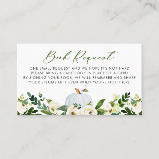 可愛いブルーカボチャ赤ちゃんシャワーブックリクエストカード プレイスカード (正面)