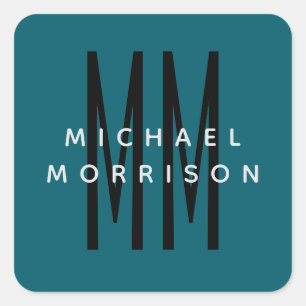 可愛いブルーカラーモノグラムイニシャル文字名 スクエアシール