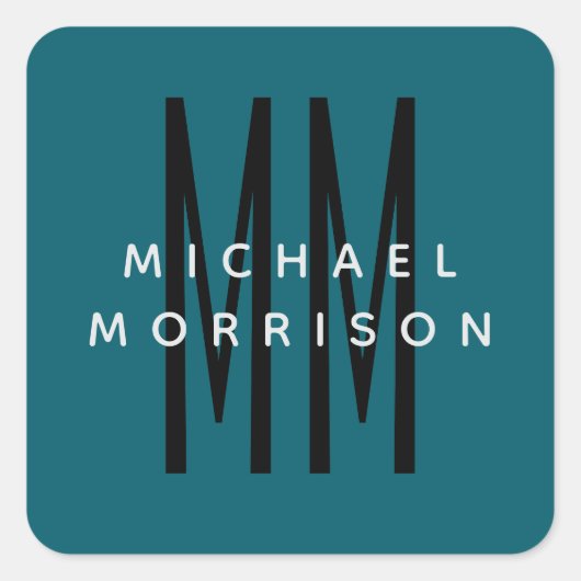 可愛いブルーカラーモノグラムイニシャル文字名 スクエアシール (正面)