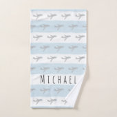 可愛いブルーキッズブルーフライトトラベルデザイン&名前 バスタオルセット (ハンドタオル)