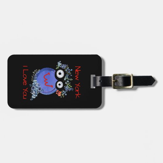 可愛いブルーキャラクターニューヨーク大好き ラゲッジタグ (正面横)