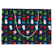 可愛いブルークリスマスサンタ&雪だるま柄 ラージペーパーバッグ (裏面)