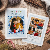 可愛いブルークリスマスボウハートフレーム写真 シーズンカード