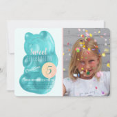 可愛いブルーグミベア甘いお菓子フォト誕生日 招待状 (正面)