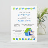 可愛いブルーグリーンパピードッグベビーシャワー招待状 招待状 (スタンド正面)