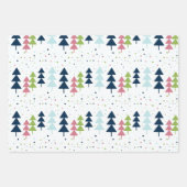 可愛いブルーグリーンピンクのクリスマスツリーのパターンギフト ラッピングペーパーシート (正面3)