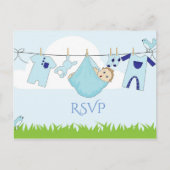 可愛いブルーグリーンボーイ赤ちゃんシャワーRSVPはがき ポストカード (正面)