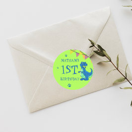 可愛いブルーグリーン恐竜をテーマにした誕生日パーティー ラウンドシール