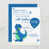 可愛いブルーグリーン恐竜をテーマにした誕生日 インビテーションポストカード (正面/裏面)