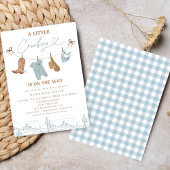 可愛いブルーグレーの服リトルカウボーイ赤ちゃんシャワー 招待状