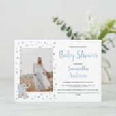 可愛いブルーグレーベビーゾウ水彩写真 招待状 (スタンド正面)