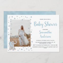 可愛いブルーグレーベビーゾウ水彩写真 招待状