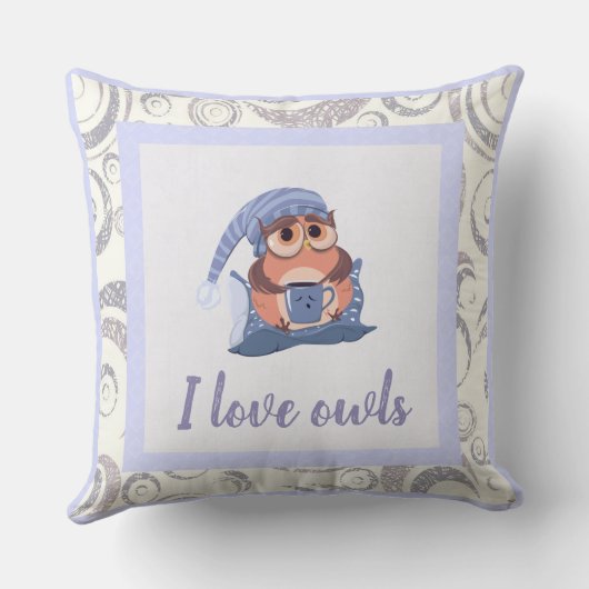 可愛いブルーグレーベビーフクロウキャップ可愛いラブアニマル クッション (裏面)
