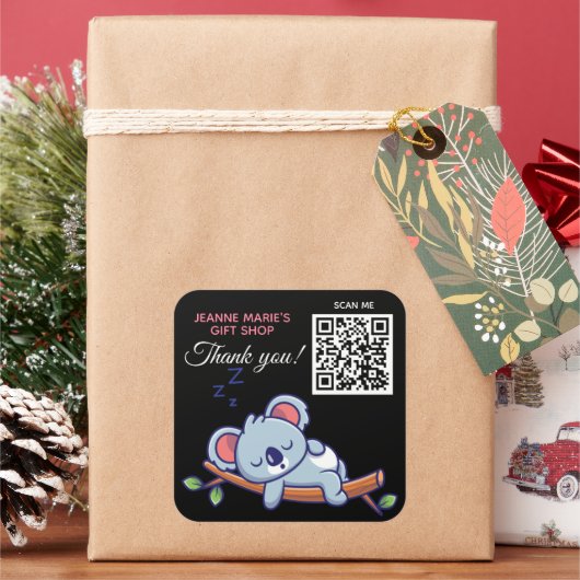 可愛いブルーコアラ熊ありがとうQRコード スクエアシール (クリスマス)