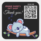 可愛いブルーコアラ熊ありがとうQRコード スクエアシール (正面)
